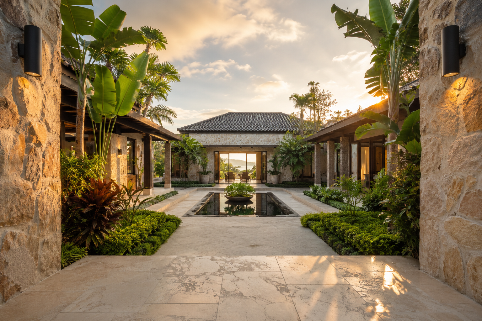 Vastu Shastra luxury villa — east-facing entrance at sunrise