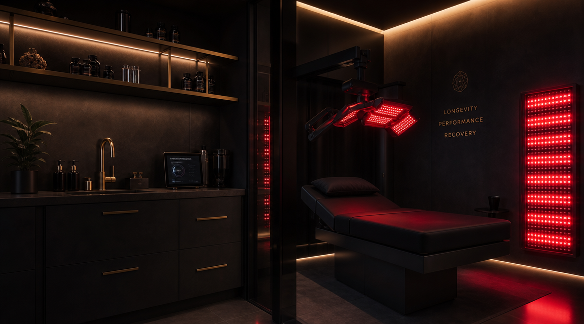 Longevity biohacking suite with red light therapy